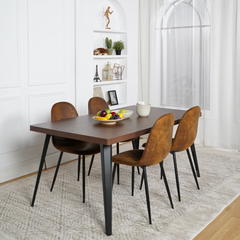 5 Piece Modern Kitchen Dining Set with 4 Luxury Upholstered Dining Chairs George Oliver Chair Color Brown Table Top Color Brown
